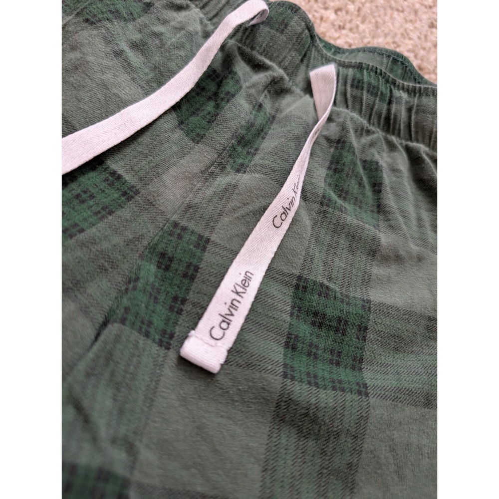 Calvin Klein Womens Green Plaid Pajama Shorts Logo Drawstring Sleepwear Size M - Picture 2 of 3